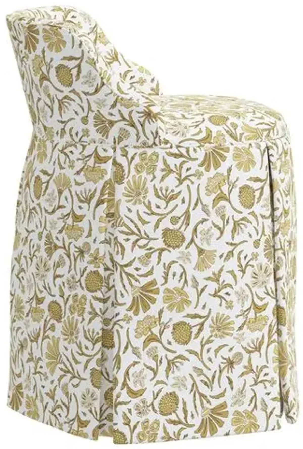 Addie Vanity Stool - Vine Botanical - Handcrafed in The USA - Yellow - Versatile, Comfortable, Functional