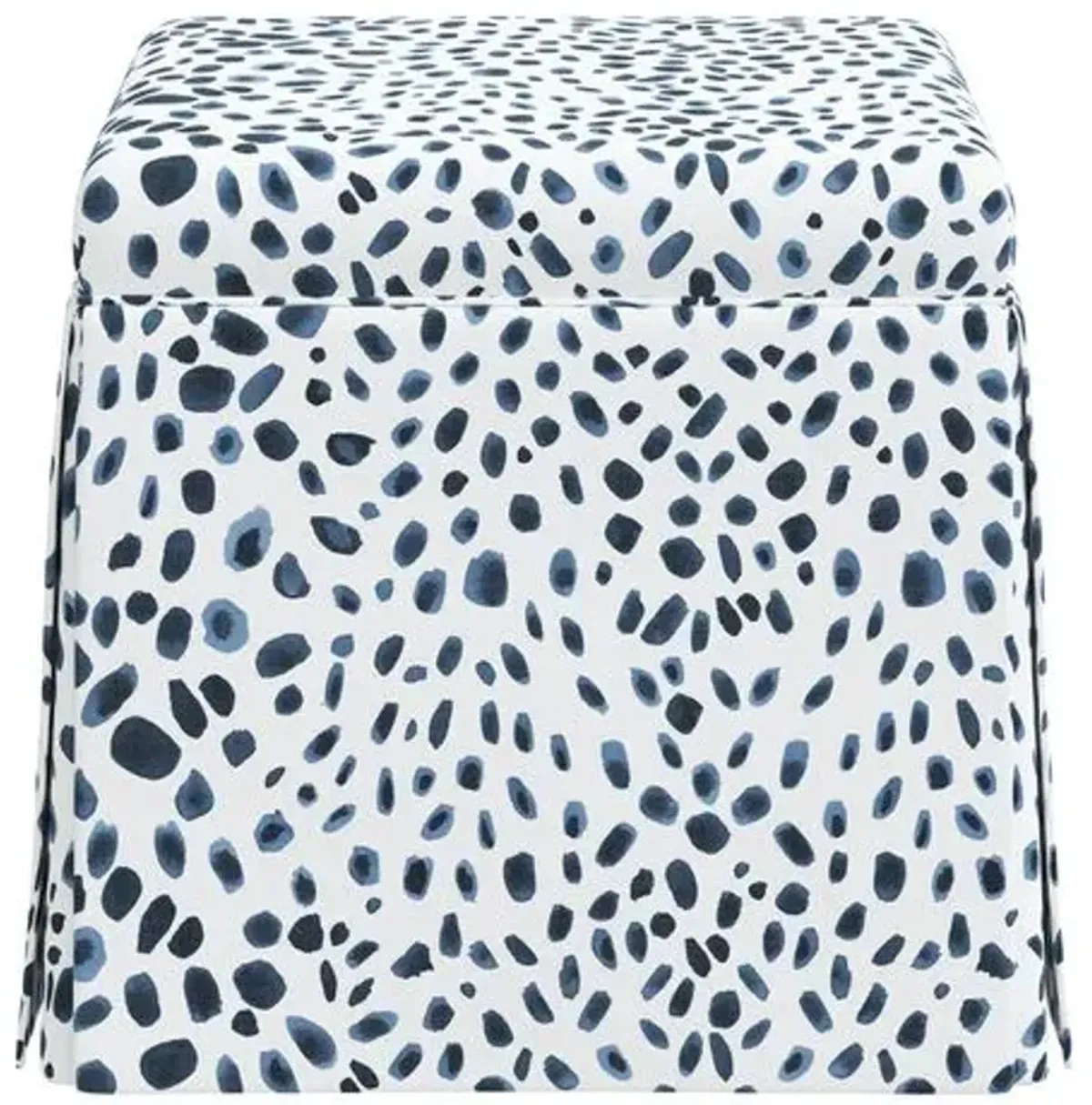 Anne Skirted Ottoman - Cheetah - Navy - Blue