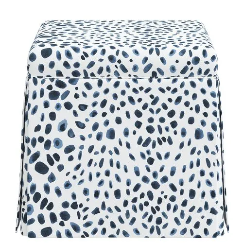 Anne Skirted Ottoman - Cheetah - Navy - Blue