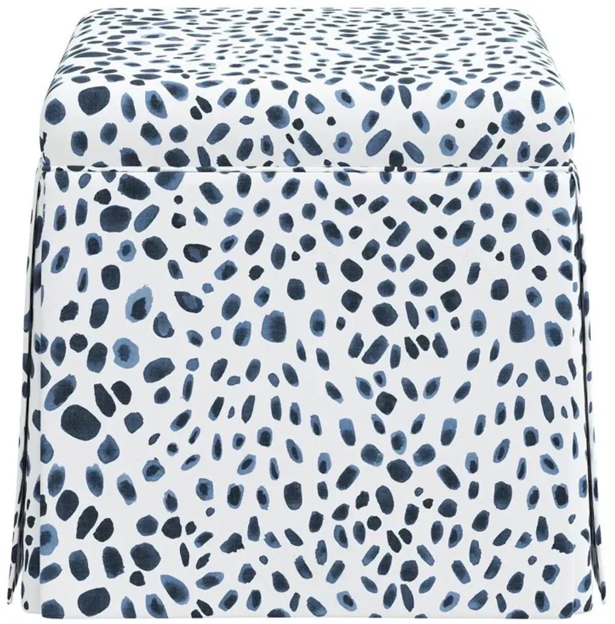 Anne Skirted Ottoman, Cheetah, Navy