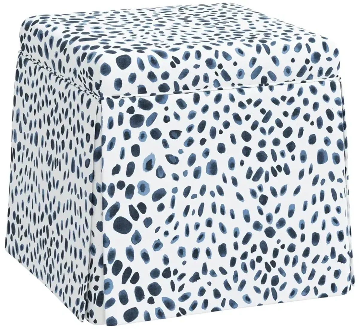 Anne Skirted Ottoman, Cheetah, Navy