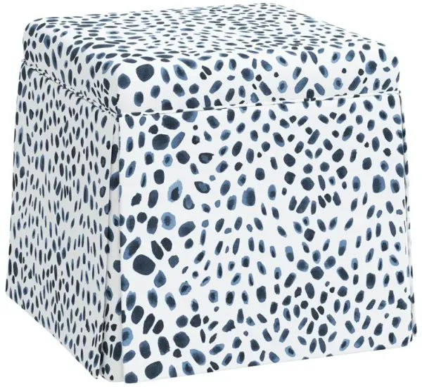 Anne Skirted Ottoman, Cheetah, Navy