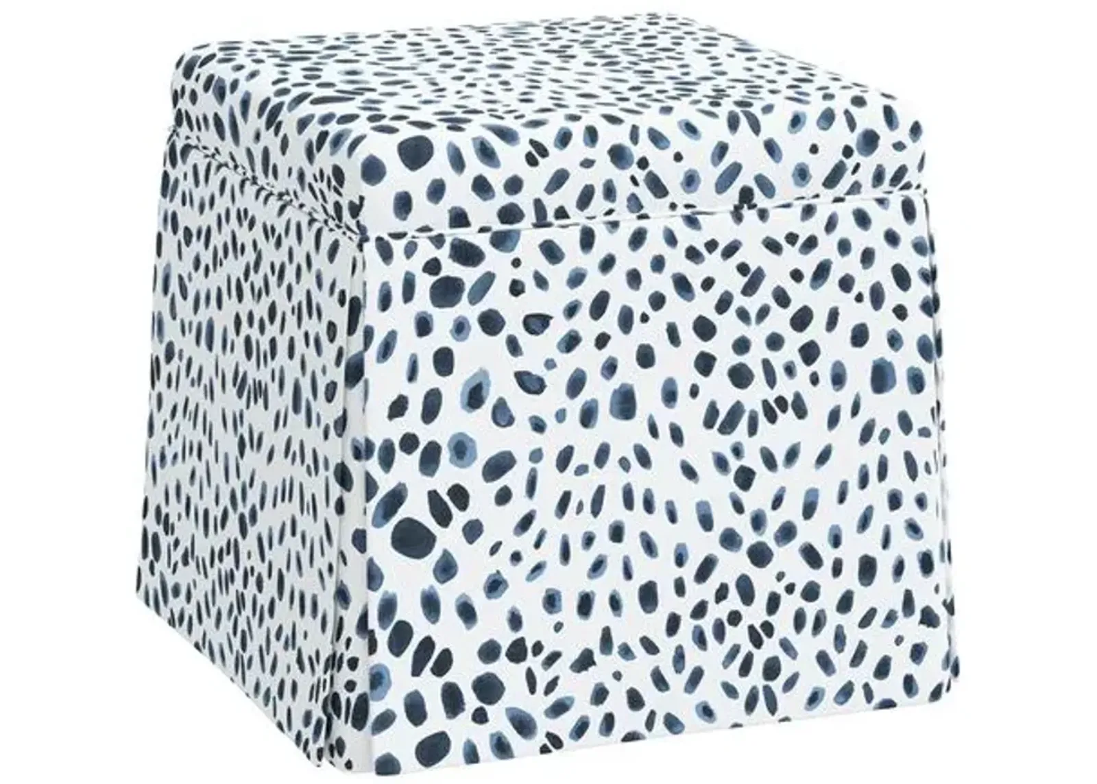 Anne Skirted Ottoman - Cheetah - Navy - Blue