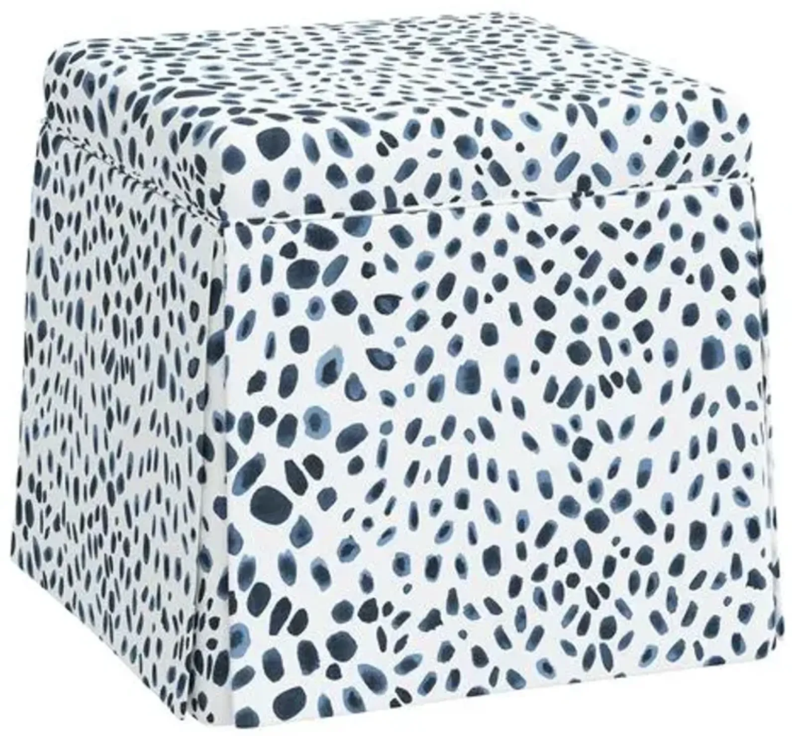 Anne Skirted Ottoman - Cheetah - Navy - Blue