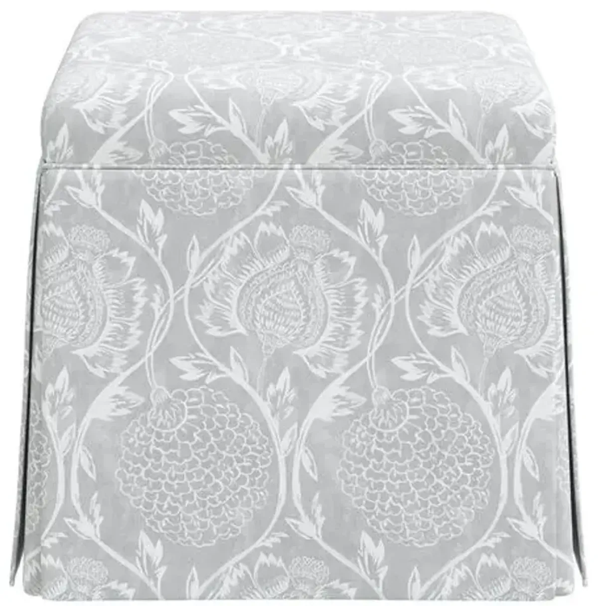 Anne Skirted Ottoman - Ranjit Floral - Gray