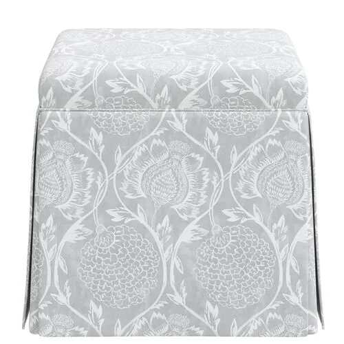 Anne Skirted Ottoman - Ranjit Floral - Gray