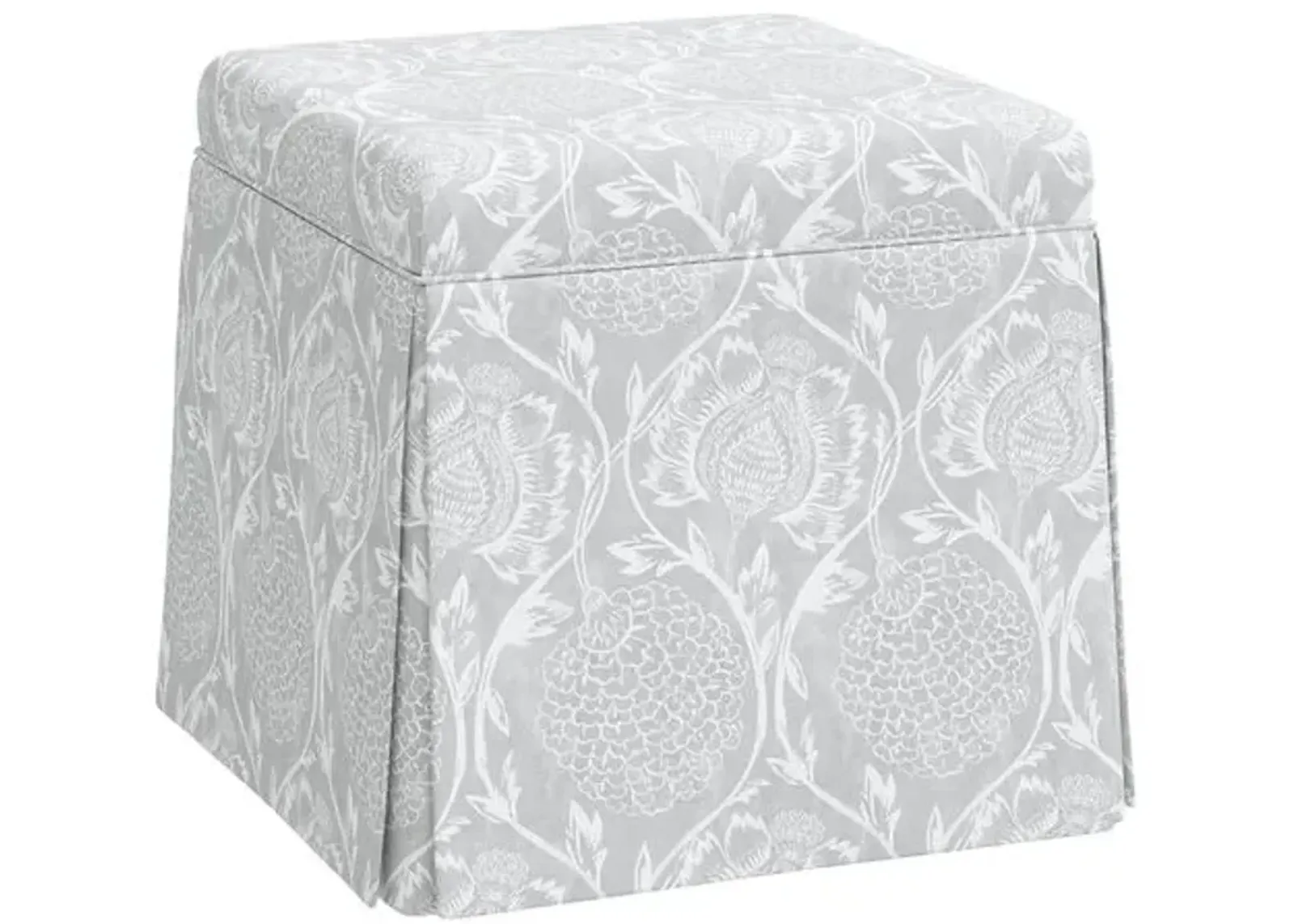 Anne Skirted Ottoman - Ranjit Floral - Gray