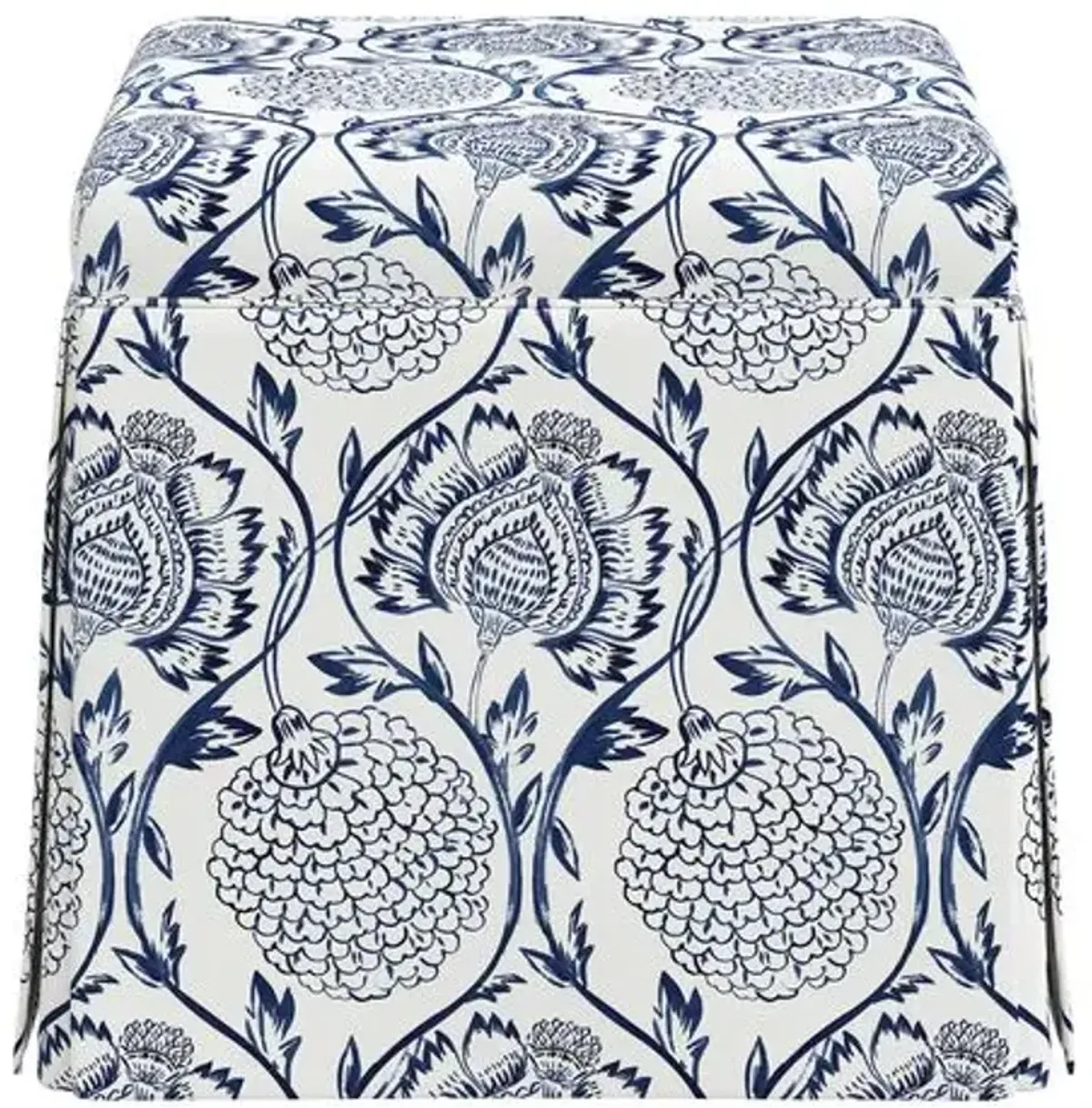 Anne Skirted Ottoman - Ranjit Floral - Blue