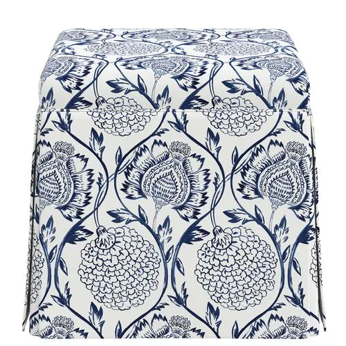 Anne Skirted Ottoman - Ranjit Floral - Blue