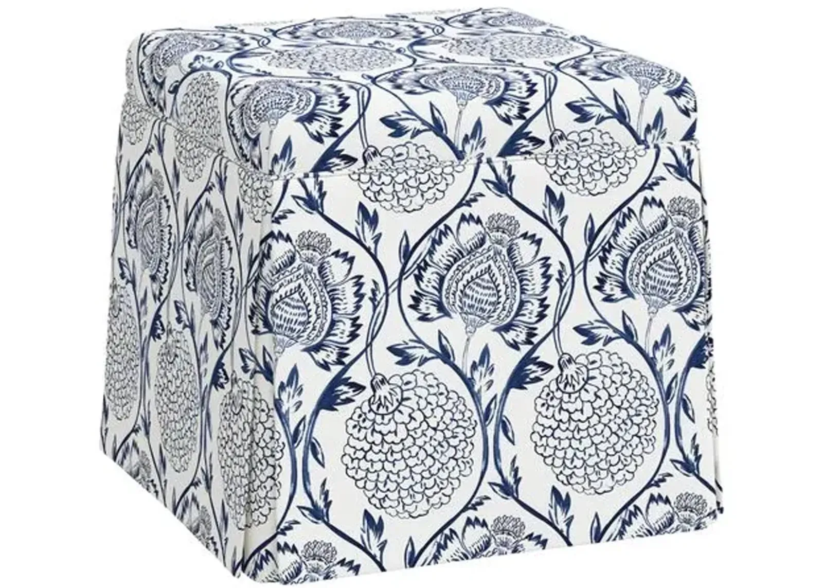 Anne Skirted Ottoman - Ranjit Floral - Blue