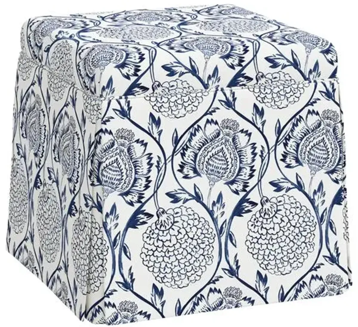 Anne Skirted Ottoman - Ranjit Floral - Blue