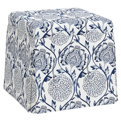 Anne Skirted Ottoman - Ranjit Floral - Blue