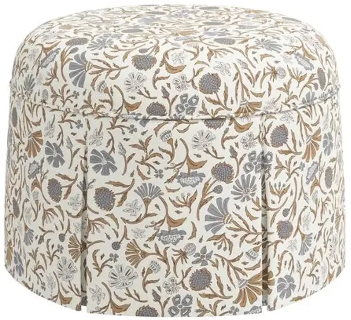 Liza Skirted Ottoman - Vine Botanical - Blue