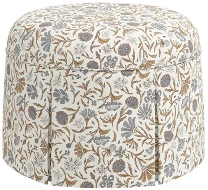 Liza Skirted Ottoman - Vine Botanical - Blue