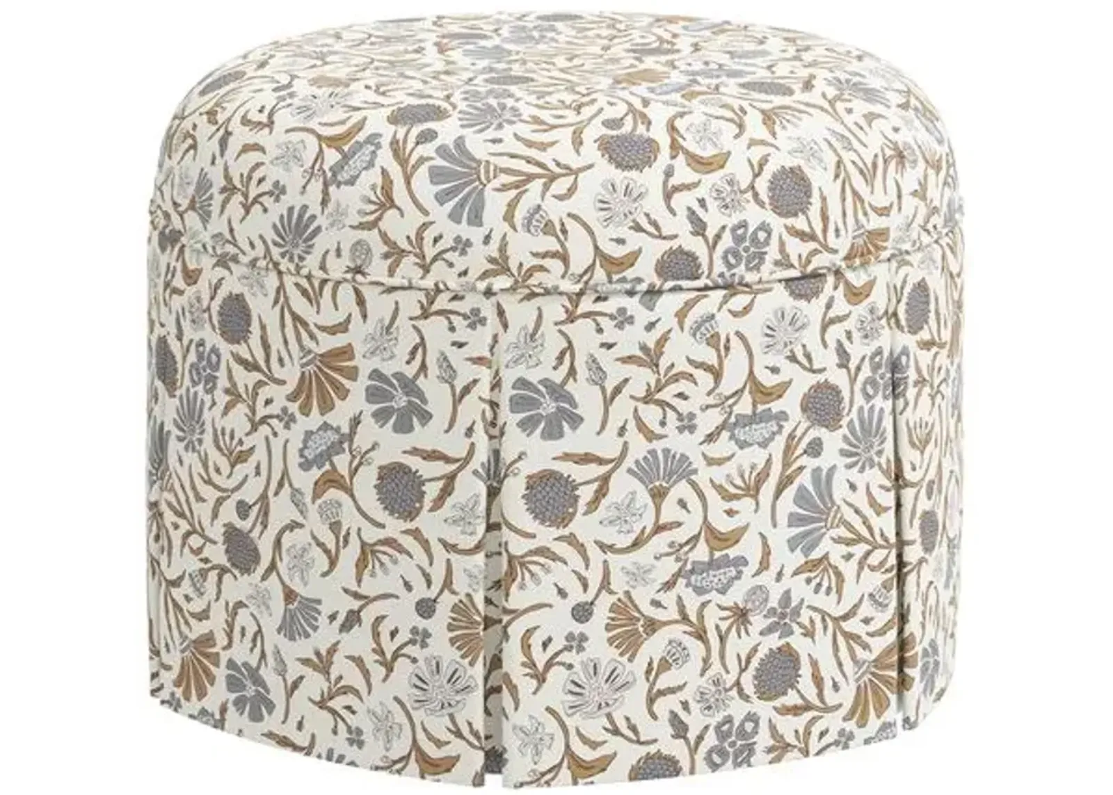 Liza Skirted Ottoman - Vine Botanical - Blue