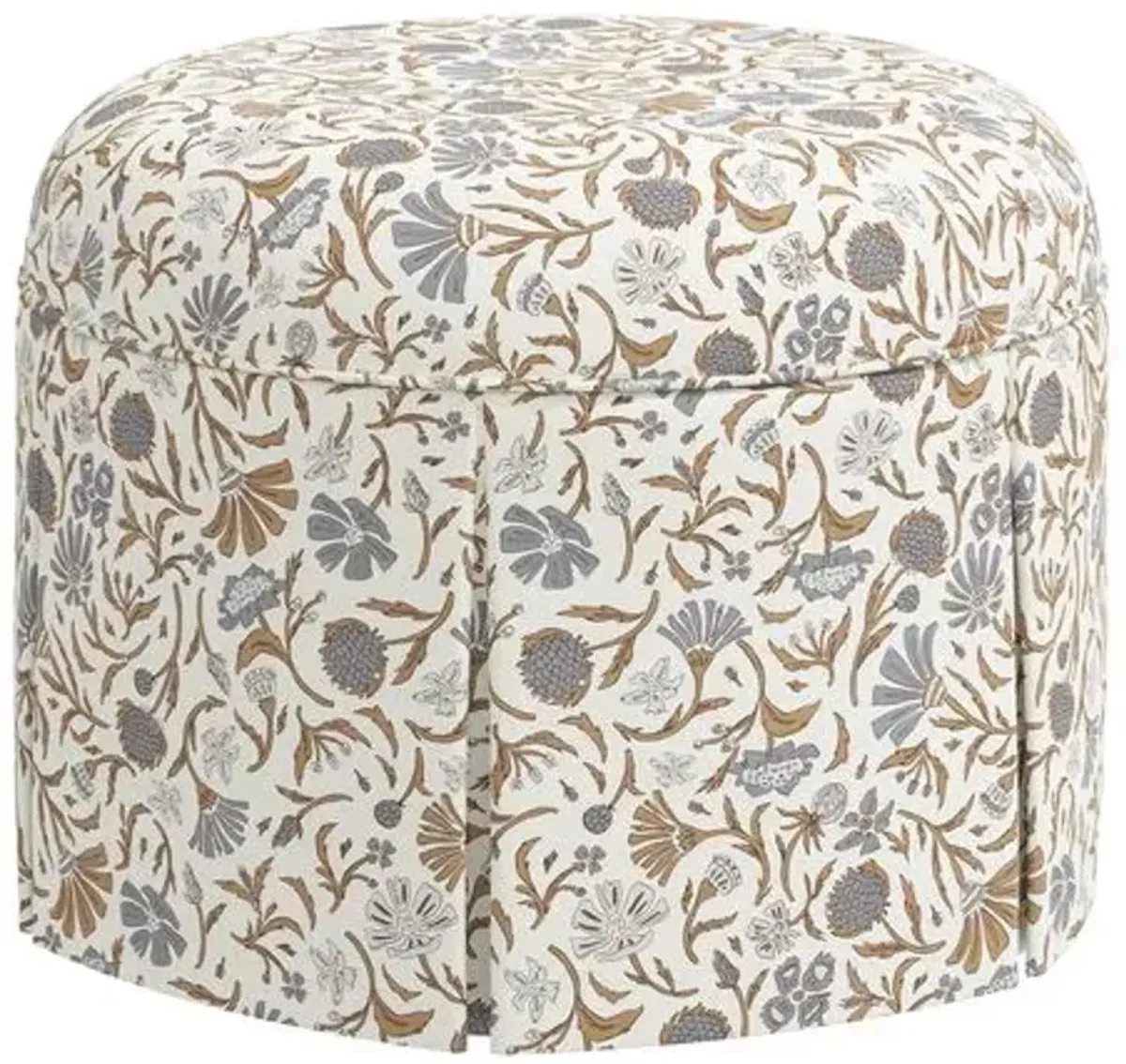 Liza Skirted Ottoman - Vine Botanical - Blue