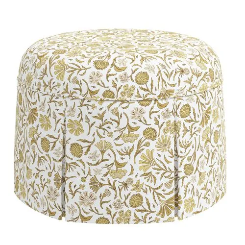 Liza Skirted Ottoman - Vine Botanical - Yellow