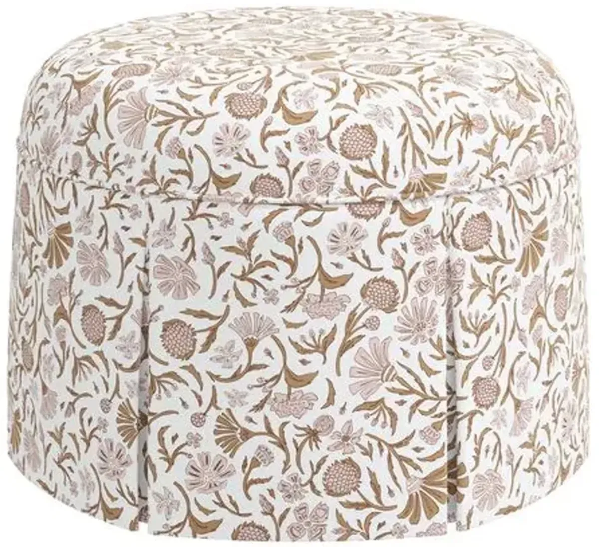 Liza Skirted Ottoman - Vine Botanical - Pink