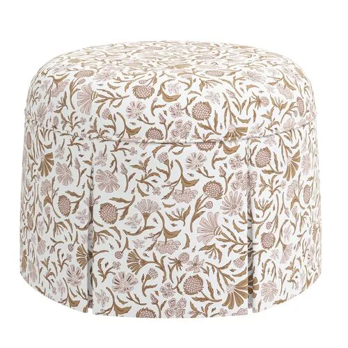 Liza Skirted Ottoman - Vine Botanical - Pink