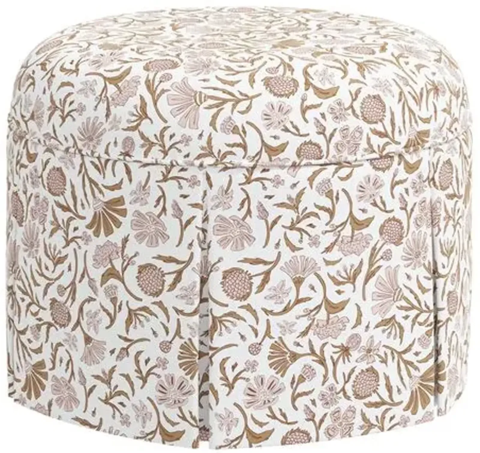 Liza Skirted Ottoman - Vine Botanical - Pink