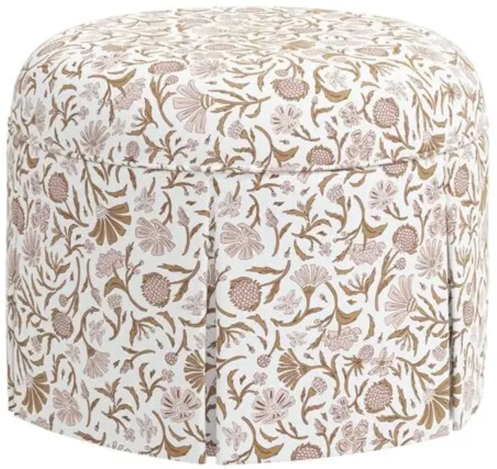 Liza Skirted Ottoman - Vine Botanical - Pink