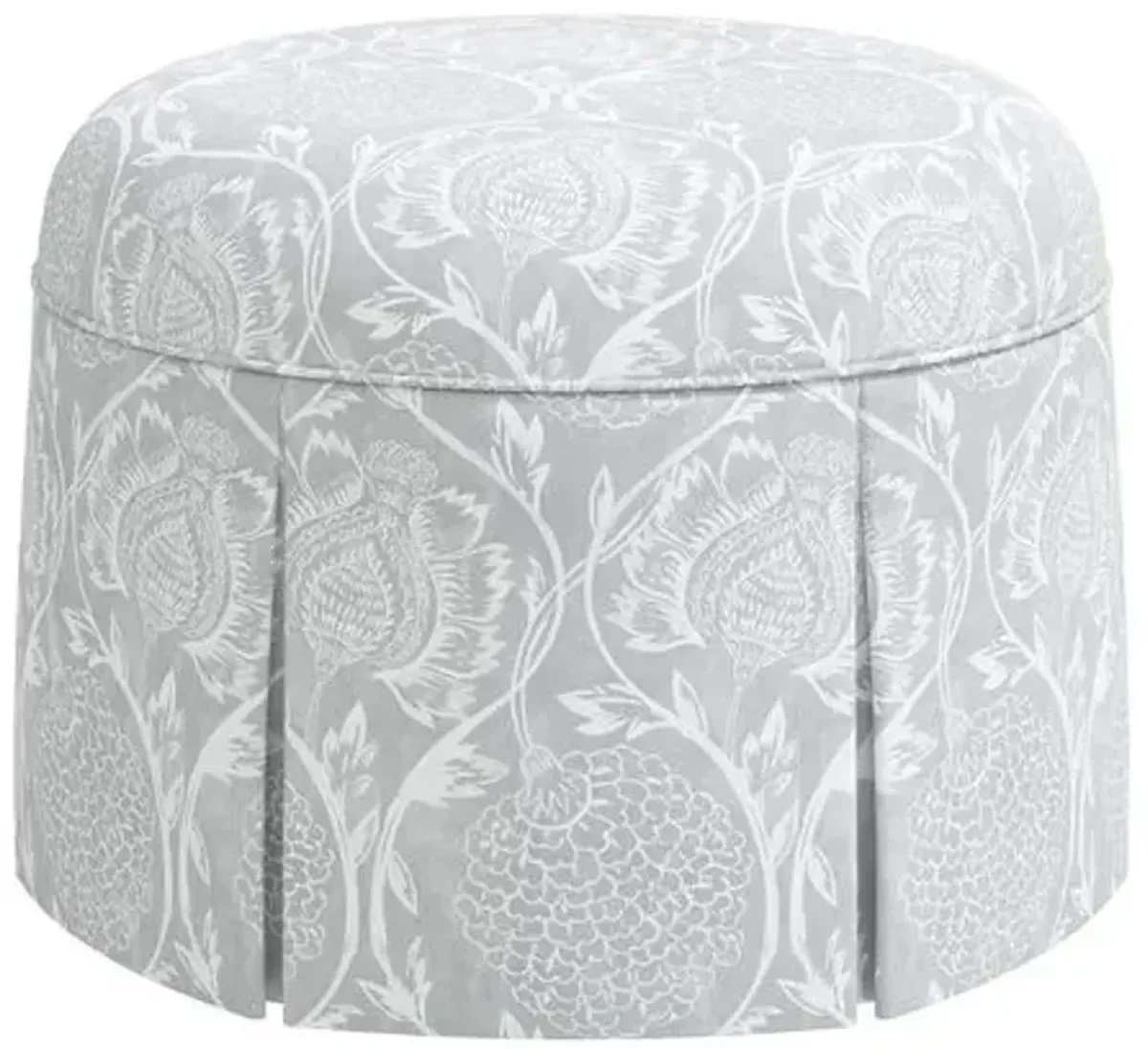 Liza Skirted Ottoman - Ranjit Floral - Handcrafted - Gray