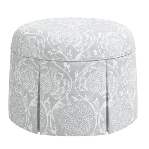 Liza Skirted Ottoman - Ranjit Floral - Handcrafted - Gray