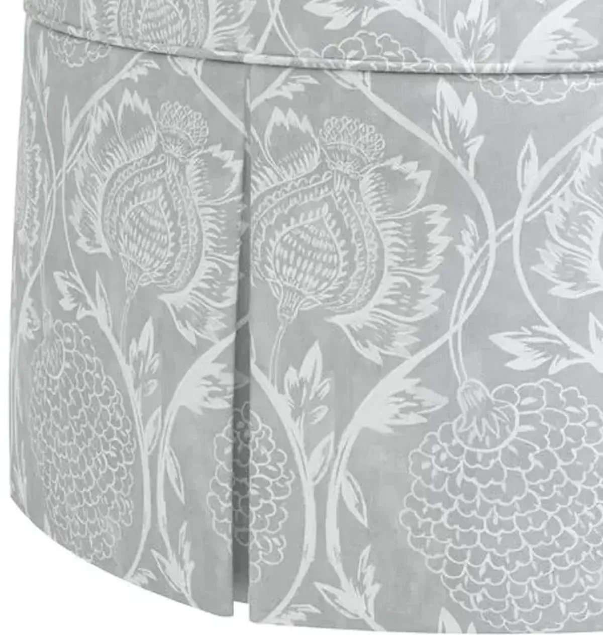 Liza Skirted Ottoman - Ranjit Floral - Handcrafted - Gray