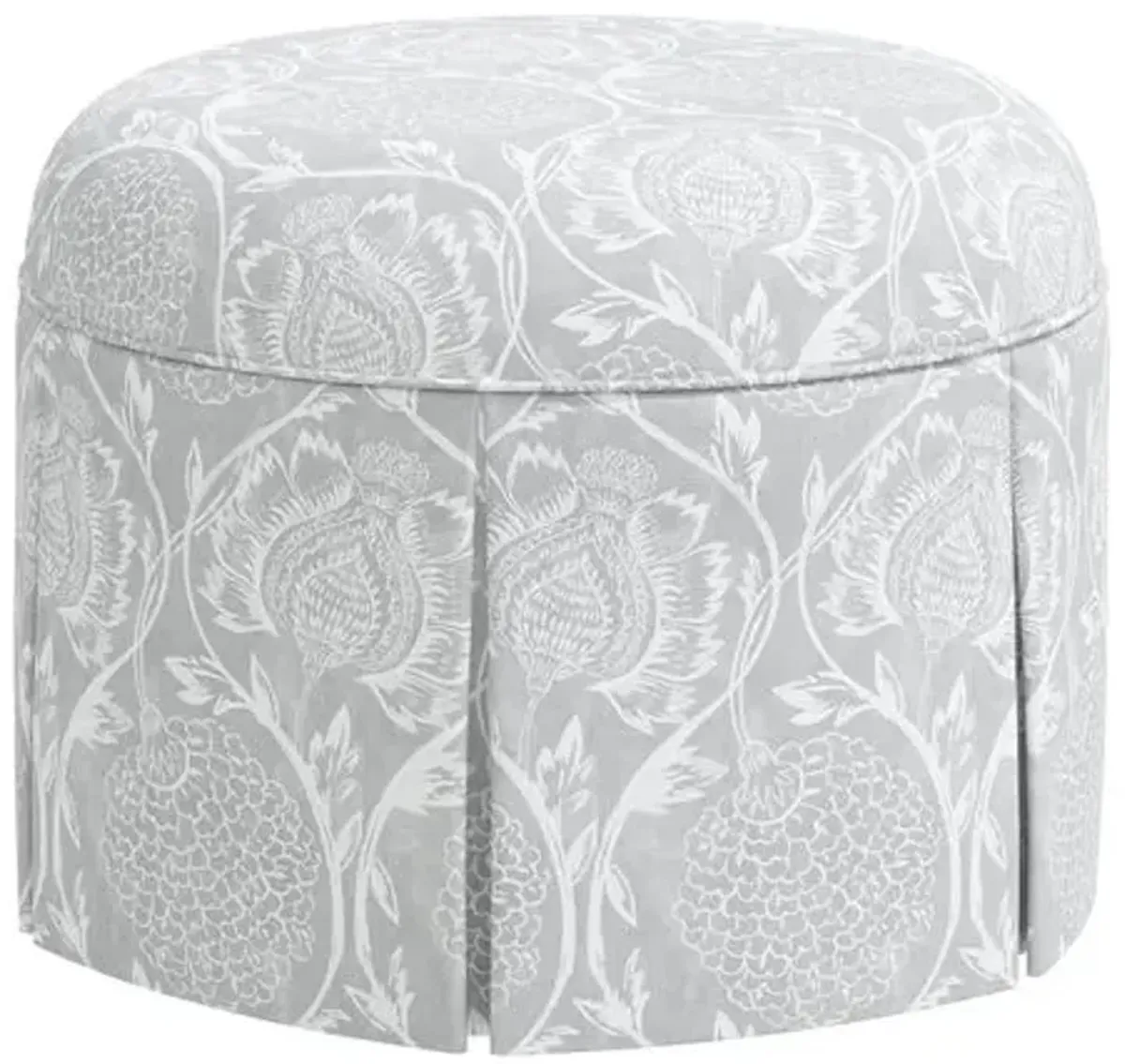 Liza Skirted Ottoman - Ranjit Floral - Handcrafted - Gray