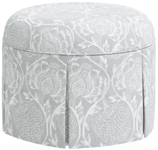 Liza Skirted Ottoman - Ranjit Floral - Handcrafted - Gray