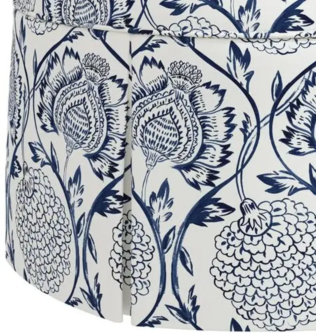 Liza Skirted Ottoman - Ranjit Floral - Handcrafted - Blue