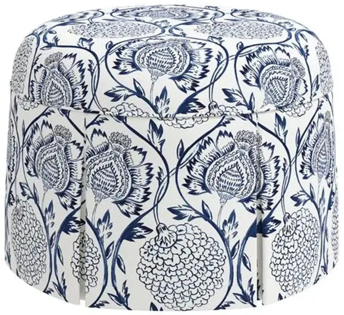 Liza Skirted Ottoman - Ranjit Floral - Handcrafted - Blue