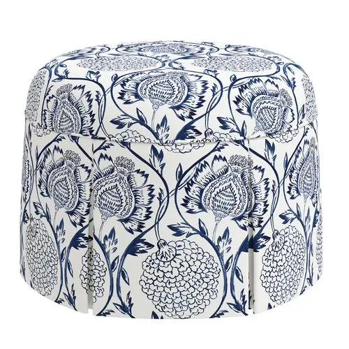 Liza Skirted Ottoman - Ranjit Floral - Handcrafted - Blue