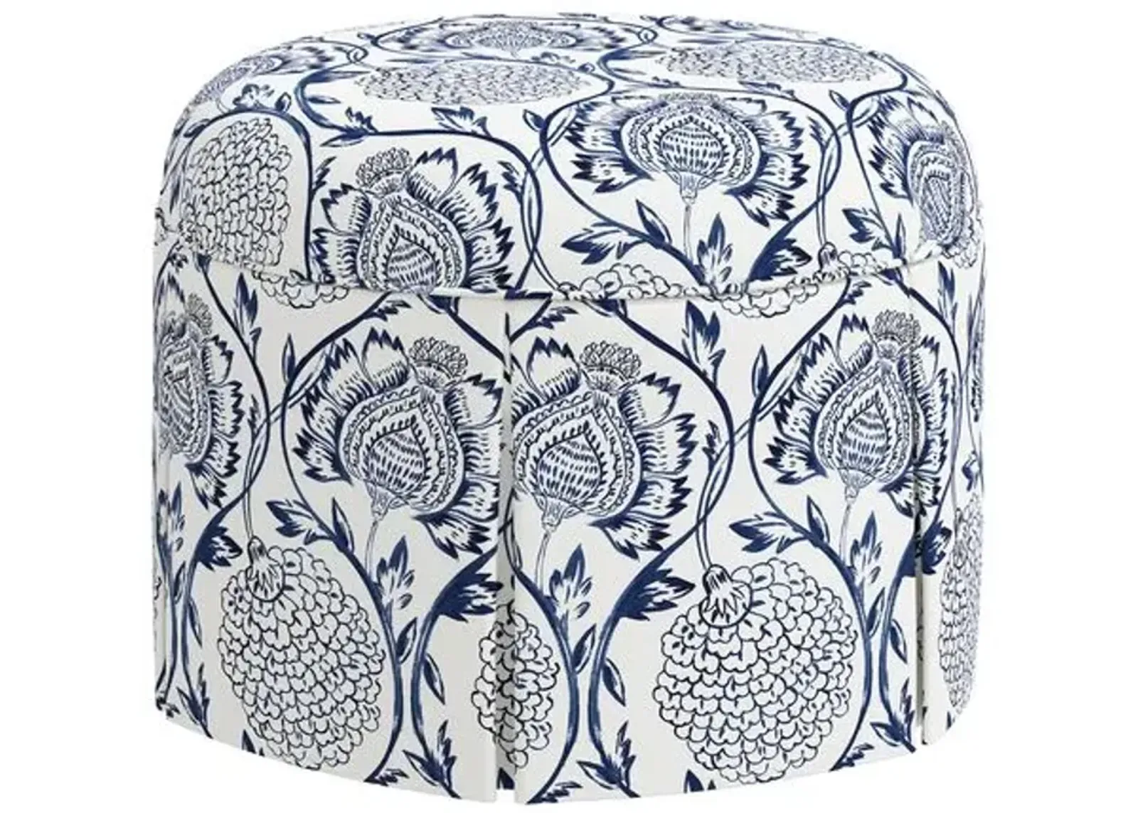 Liza Skirted Ottoman - Ranjit Floral - Handcrafted - Blue