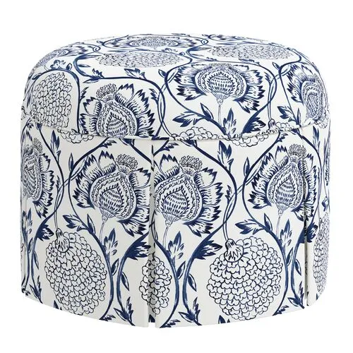 Liza Skirted Ottoman - Ranjit Floral - Handcrafted - Blue