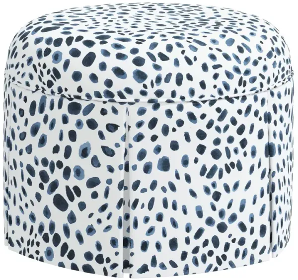 Liza Skirted Ottoman, Cheetah Navy