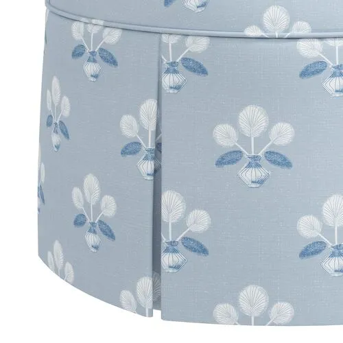 Liza Skirted Ottoman - Block Vase Floral - Blue