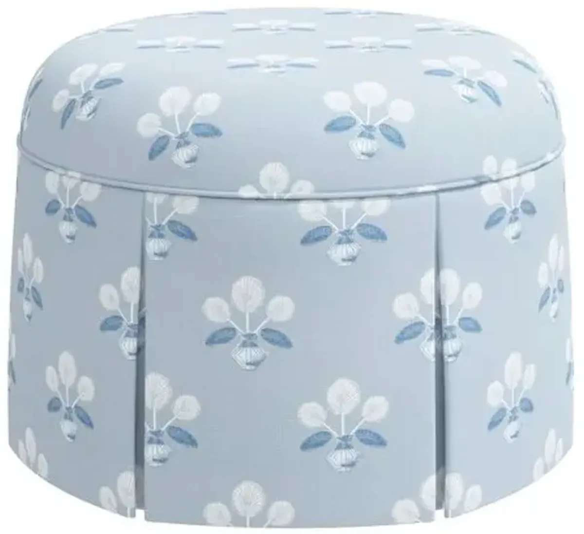 Liza Skirted Ottoman - Block Vase Floral - Blue