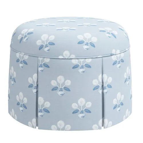 Liza Skirted Ottoman - Block Vase Floral - Blue