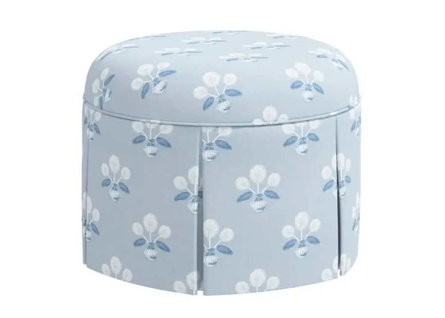 Liza Skirted Ottoman - Block Vase Floral - Blue