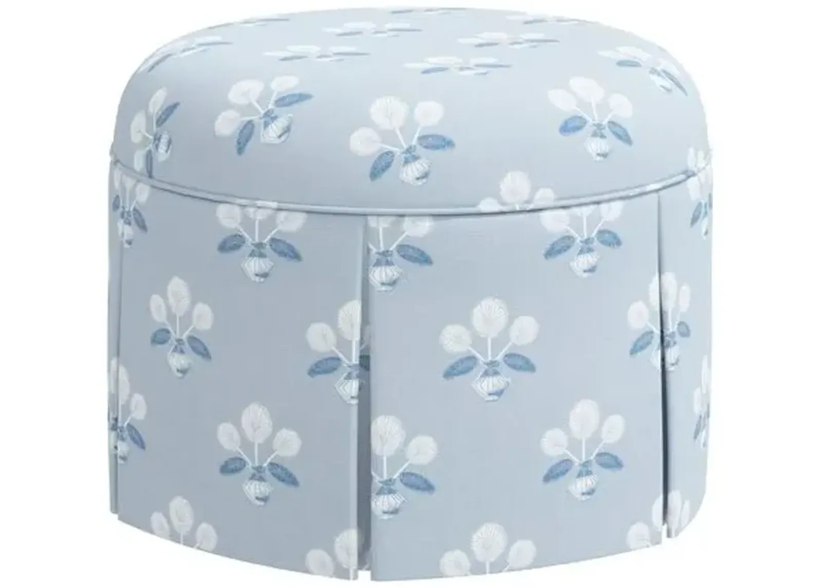 Liza Skirted Ottoman - Block Vase Floral - Blue