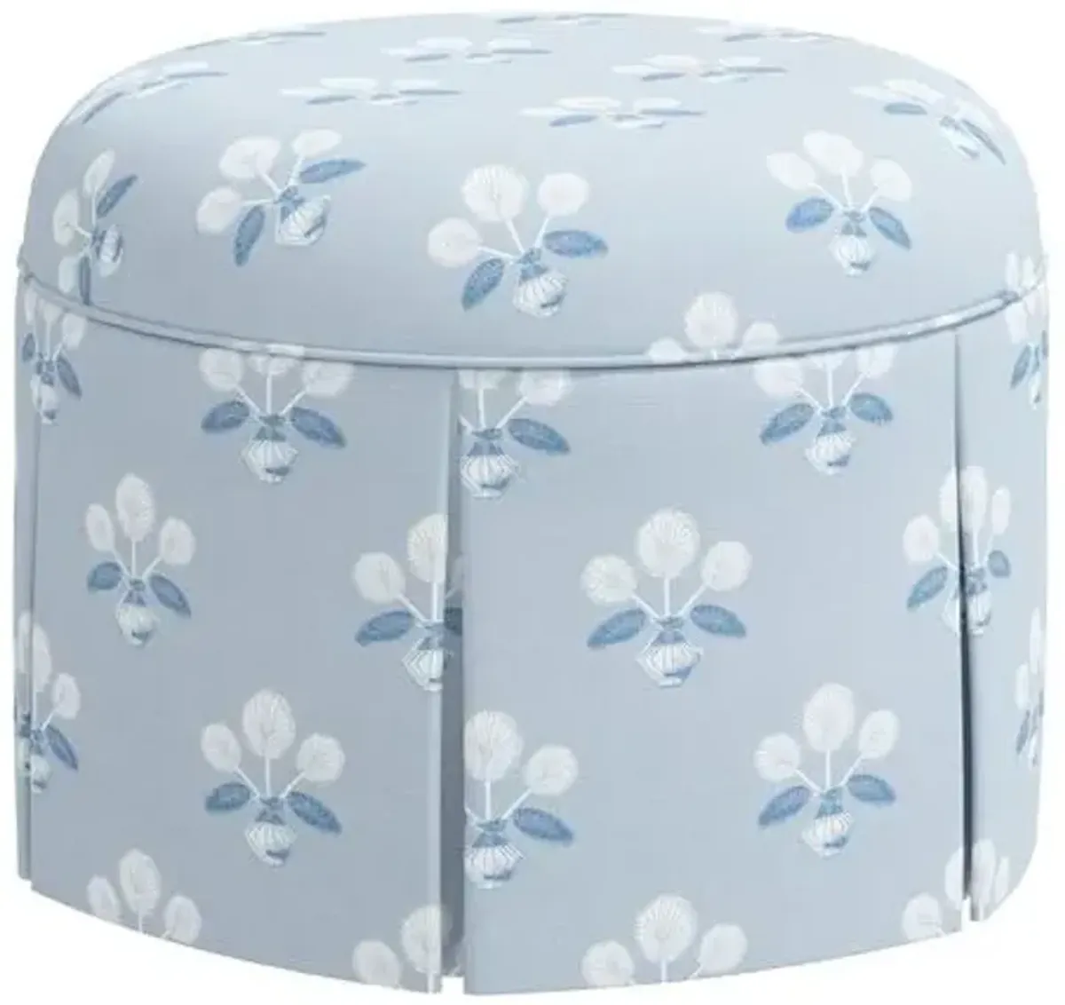 Liza Skirted Ottoman - Block Vase Floral - Blue