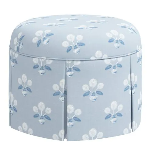 Liza Skirted Ottoman - Block Vase Floral - Blue