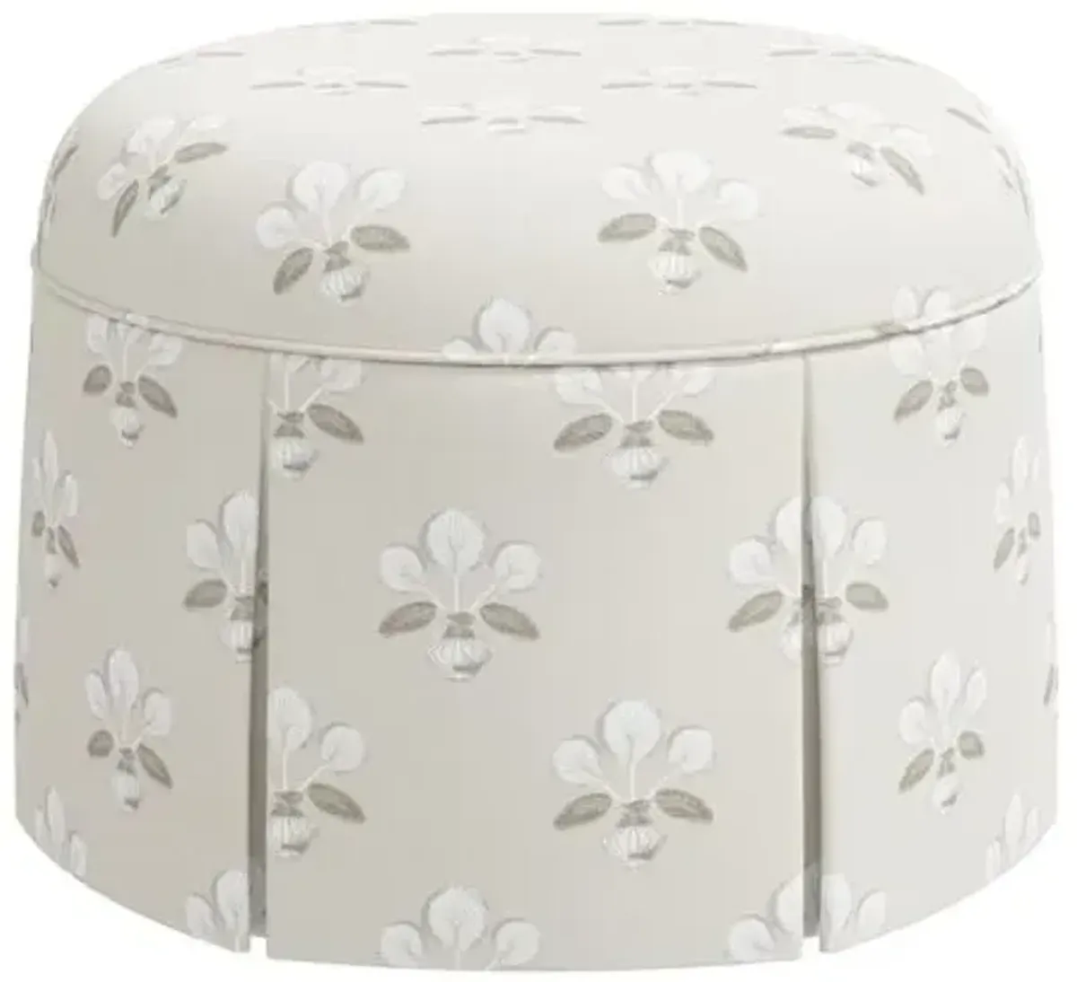 Liza Skirted Ottoman - Block Vase Floral - Beige