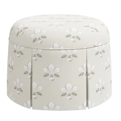 Liza Skirted Ottoman - Block Vase Floral - Beige