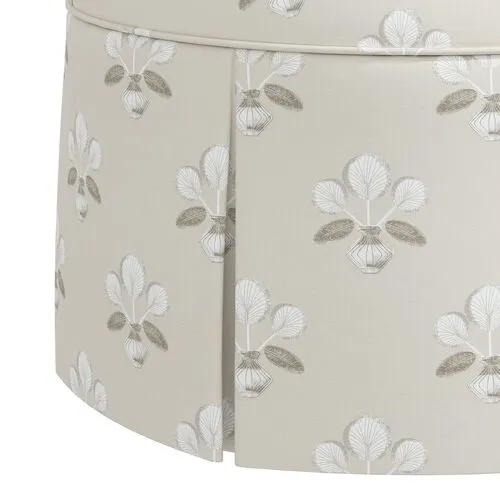 Liza Skirted Ottoman - Block Vase Floral - Beige