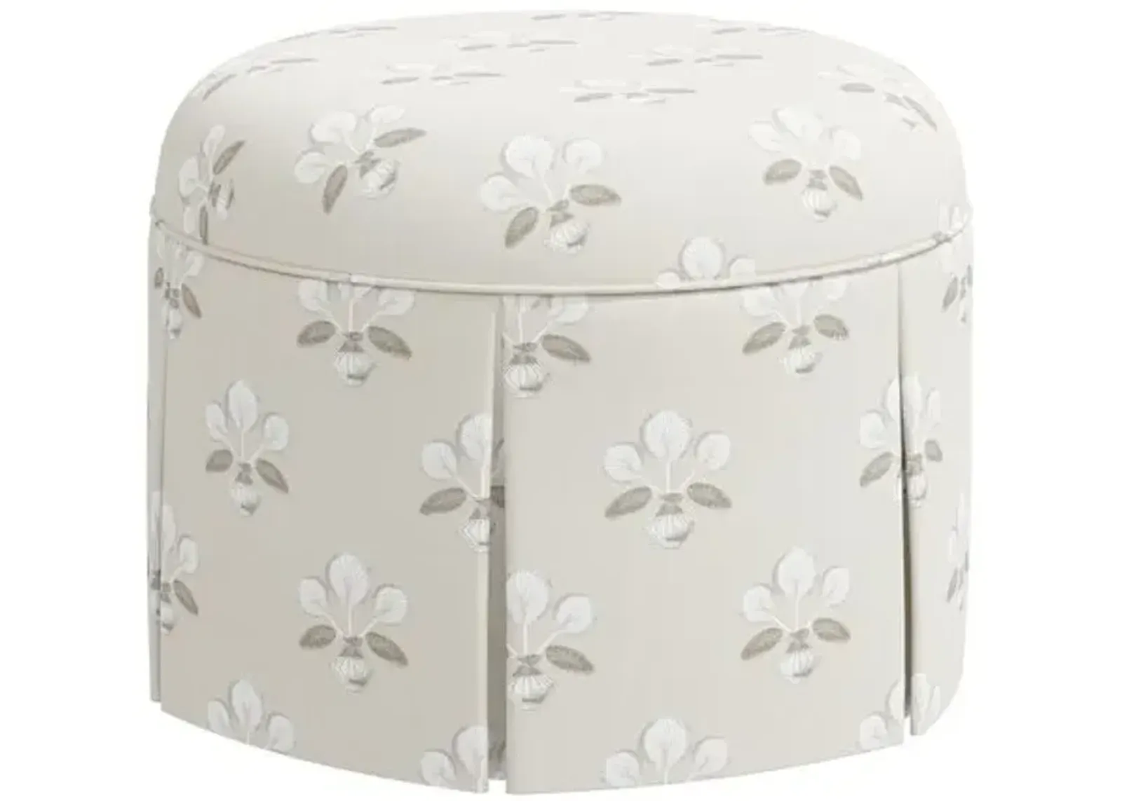 Liza Skirted Ottoman - Block Vase Floral - Beige