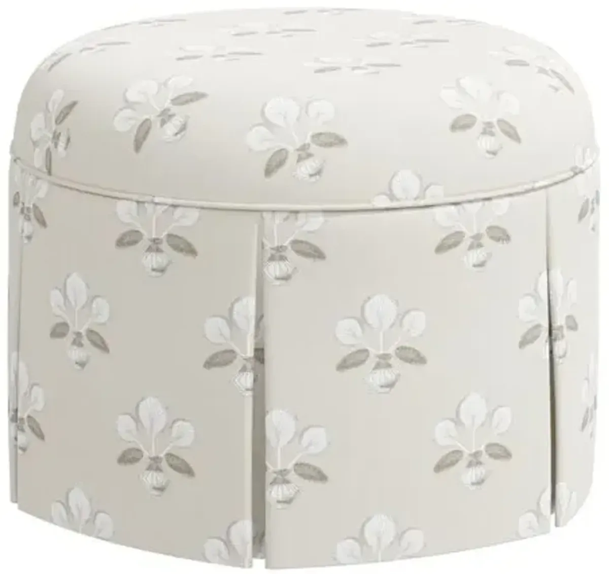 Liza Skirted Ottoman - Block Vase Floral - Beige