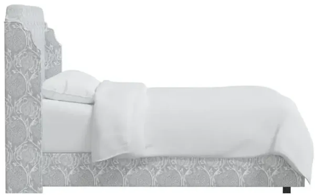 Aurora Wingback Bed - Ranjit Floral - Gray, Padded Headboard