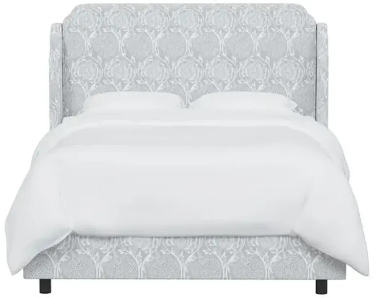 Aurora Wingback Bed - Ranjit Floral - Gray, Padded Headboard